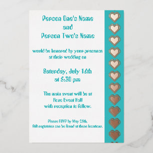 Our 8-Bit Hearts in Turquoise Foil Invitation