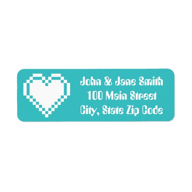 Our 8-Bit Hearts in Turquoise Return Address Label (Front)