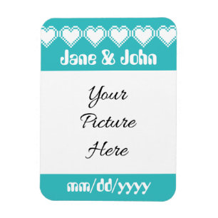 Our 8-Bit Hearts in Turquoise Save-the-Date Magnet