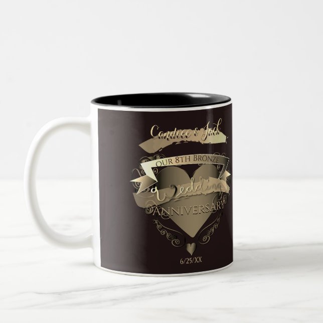 "Our 8th Bronze Wedding Anniversary" Two-Tone Coffee Mug (Left)