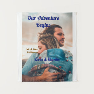 Our adventure begins add couple photo love &thanks tapestry