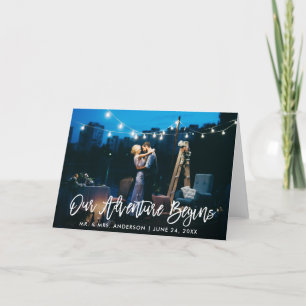 Our Adventure Begins Brush Script Wedding Fold Thank You Card