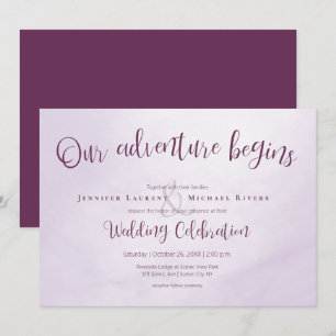 Our adventure begins calligraphy plum wedding invitation