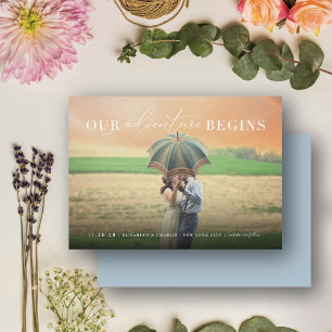 Our Adventure Begins Classic Script Stylish Photo Save The Date