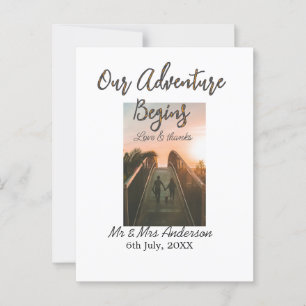 Our Adventure begins couple photo love & thanks Postcard