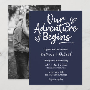 Our Adventure Begins Rustic Wedding Blue Invitation