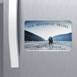 Our Adventure Begins | Save the Date Magnet<br><div class="desc">A rustic save the date photo magnet for the outdoorsy and adventurous couple,  designed to accommodate your favourite horizontal or landscape oriented full-bleed engagement photo. "Our Adventure Begins" appears as a text overlay arched across the top,  with your names,  wedding date and wedding location along the bottom.</div>