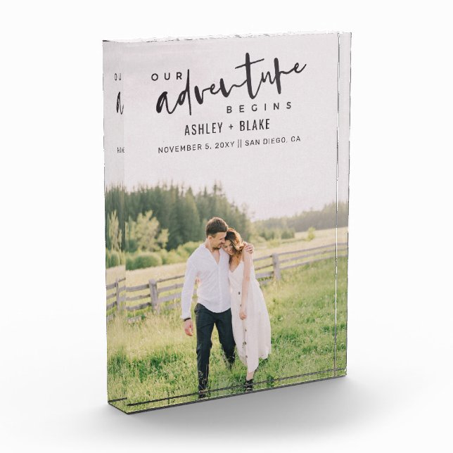 Our Adventure Begins Script Photo Save the Date Block (Left)
