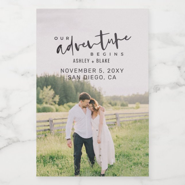 Our Adventure Begins Script Photo Save the Date Food Label (Single Label)