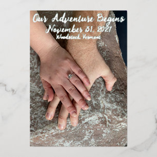"Our Adventure Begins" treeline Save the Date