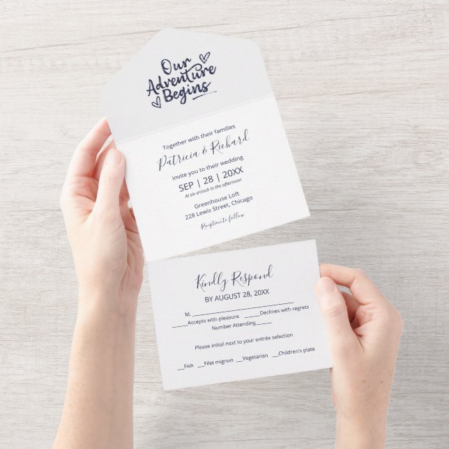 Our Adventure Begins Wedding All In One Invitation (Tearaway)
