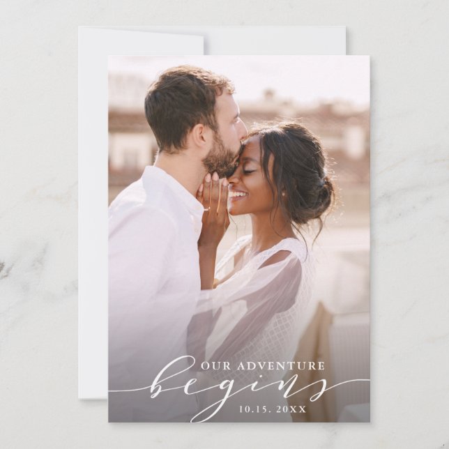 Our Adventure Begins | Wedding Photo Save The Date (Front)