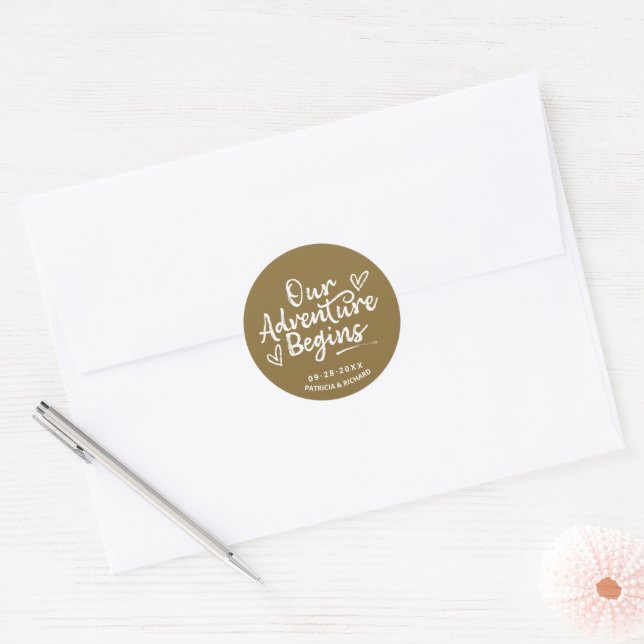 Our Adventure Begins Wedding Save The Date Classic Round Sticker (Envelope)
