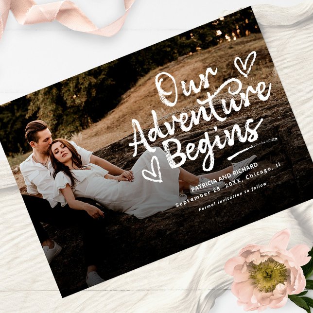 Our Adventure Begins Wedding Save The Date Photo Invitation (Creator Uploaded)