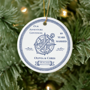Our Adventure Continues 10 Years Marriage Blue Ceramic Ornament