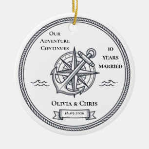 Our Adventure Continues 10 Years Marriage  Ceramic Ornament