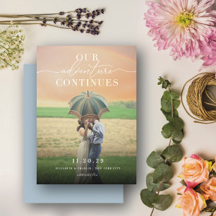 Our Adventure Continues Elegant Script Photo Style Save The Date