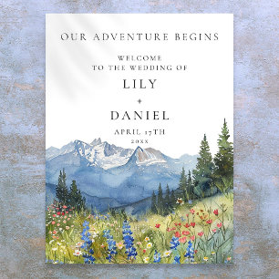 Our Adventure Mountain Floral Wedding Welcome Sign