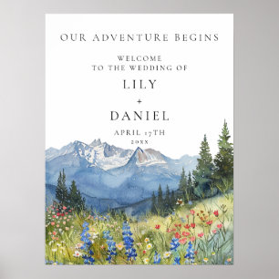 Our Adventure Mountain Floral Wedding Welcome Sign