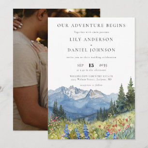 Our Adventure Mountain Wildflowers Photo Wedding Invitation