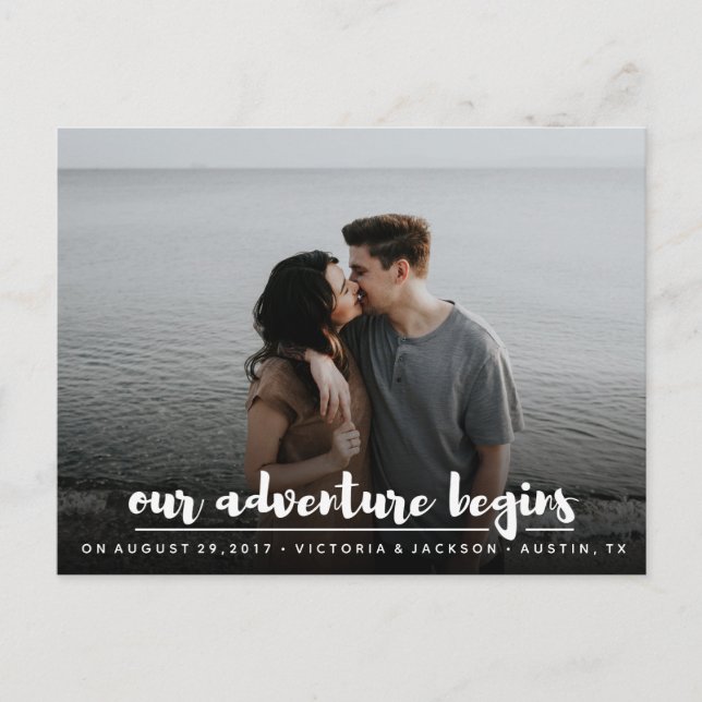 Our Adventure Save the Date modern chic Photo Announcement Postcard (Front)