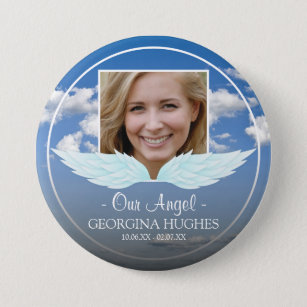 Our Angel Custom Photo Funeral 3 Inch Round Button