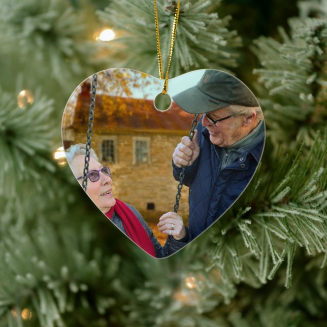 Our Anniversary Christmas Photo Ceramic Ornament (Tree)