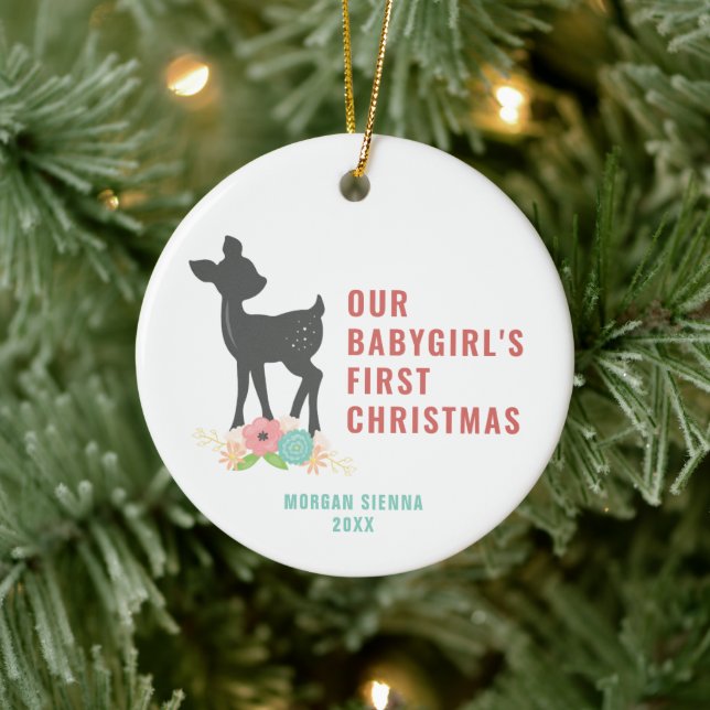 Our Baby Girl's First Christmas Personalized Deer Ceramic Ornament (Tree)