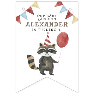 Our Baby Raccoon 1st Birthday Bunting Flags