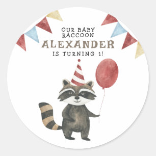 Our Baby Raccoon 1st Birthday Classic Round Sticker