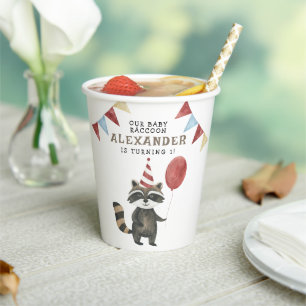 Our Baby Raccoon 1st Birthday Paper Cups