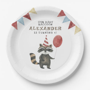 Our Baby Raccoon 1st Birthday Paper Plate