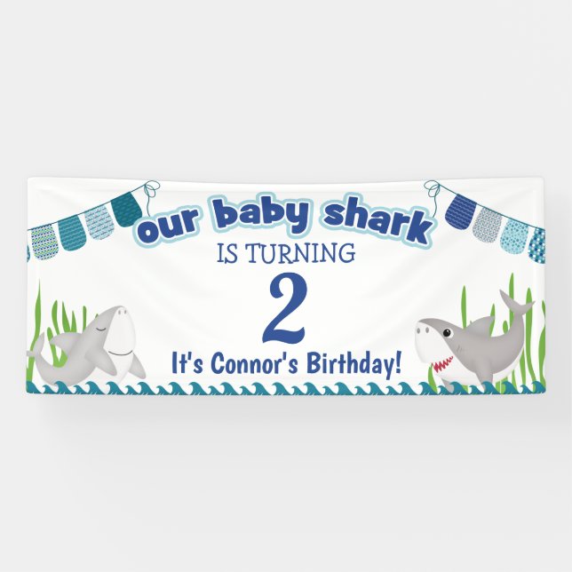 Our Baby Shark Add Your Age Kid Birthday Banner (Horizontal)