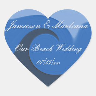 "Our Beach Wedding" - 'Blue Tide' Heart Sticker