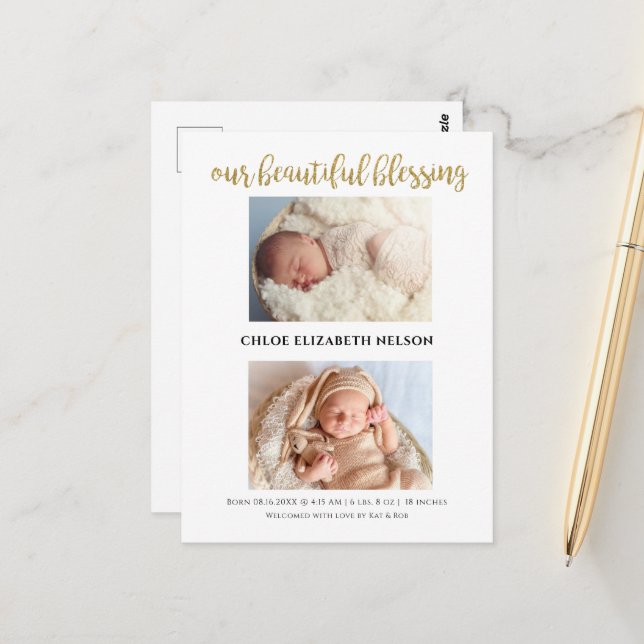 Our Beautiful Blessing Baby Birth Announcement  Postcard (Front/Back In Situ)