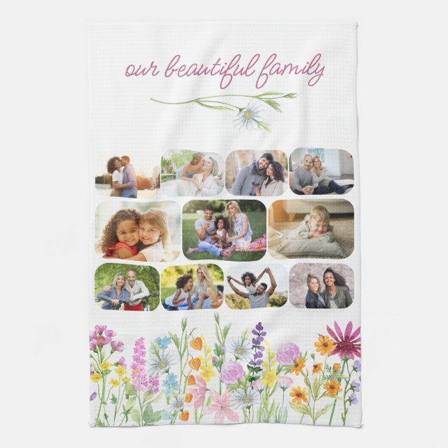 Our Beautiful Family Pretty Wildflower 11 Photo Kitchen Towel (Vertical)