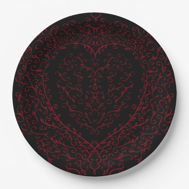 Our beautiful Red & Black Heart Gothic Wedding Pap Paper Plate (Front)