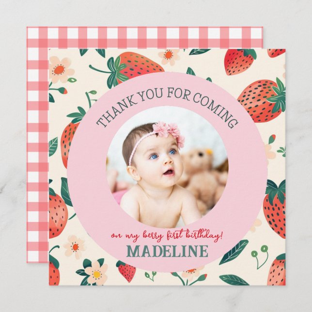 Our Berry Sweet Birthday Flat Thank You Card (Front/Back)