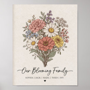 Our Blooming Family Personalized Birth Flower Post Poster