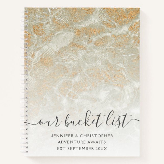 Our Bucket List Sand Marble Gold Glitter Notebook (Front)