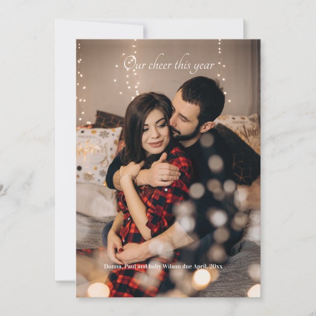 Our Cheer this Year Photo Pregnancy Holiday Card (Front)