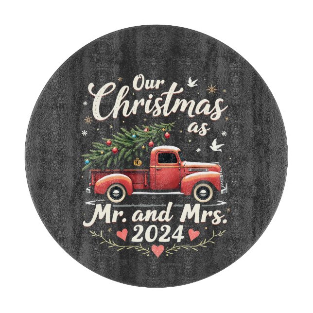 Our Christmas as Mr and Mrs 2024 Matching Couples Cutting Board (Front)