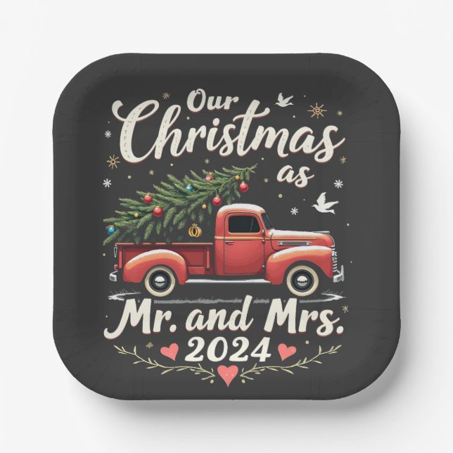 Our Christmas as Mr and Mrs 2024 Matching Couples Paper Plate (Front)