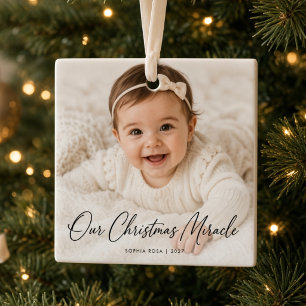 Our Christmas Miracle Personalized Baby Photo Ceramic Ornament
