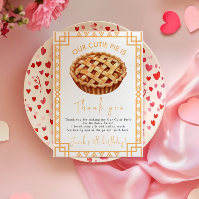 Our Cutie Pie 1st Birthday Party  Thank You Card (Creator Uploaded)