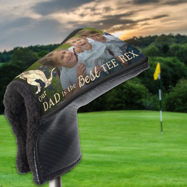 Our Dad is The Best Tee Rex Kids Photo Golf Head Cover (Our dad is the best tee Rex personalized kids photo funny dinosaur golfing joke gold head cover Gift)