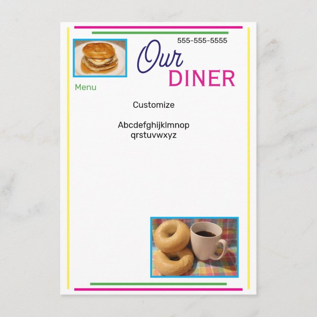Our Diner Customized Menu (Front)