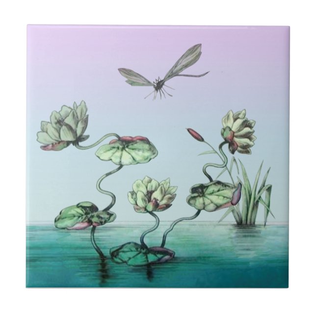 Our Exclusive! OAK Waterlilies Dragonfly HP Tile (Front)