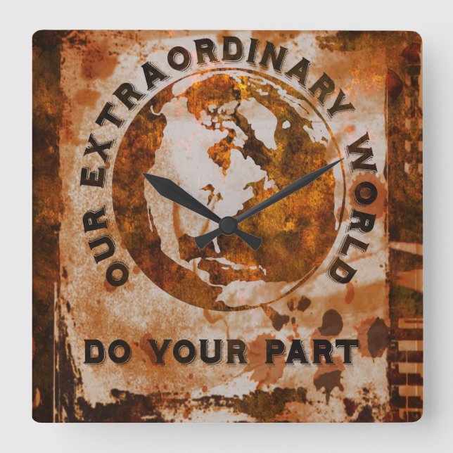 Our Extraordinary World Square Wall Clock (Front)