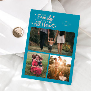Our Family All Heart Aqua Peach Valentines Photo Holiday Card
